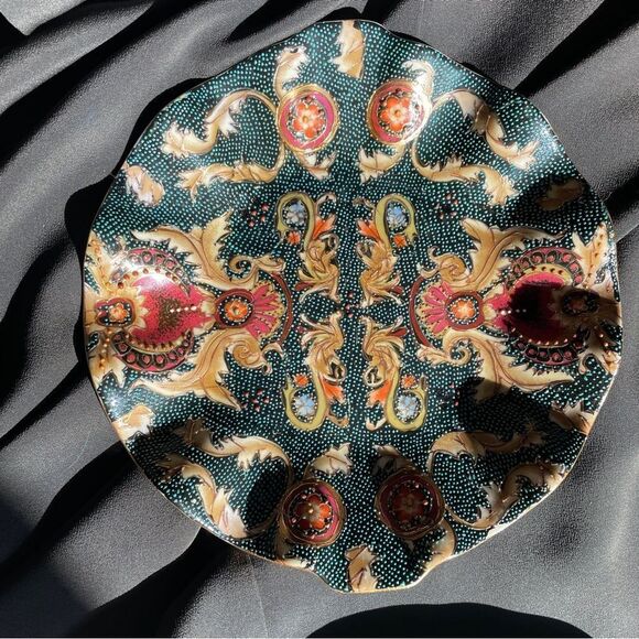 ♥️ Vintage Chinese Cloisonné Ruffled Plate/Catch all dish  10.5” - Picture 1 of 6